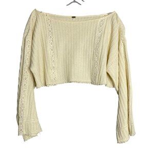 Free People Waffle Knit Crop Top Womens S Cream‎ Lace Oversized Boho